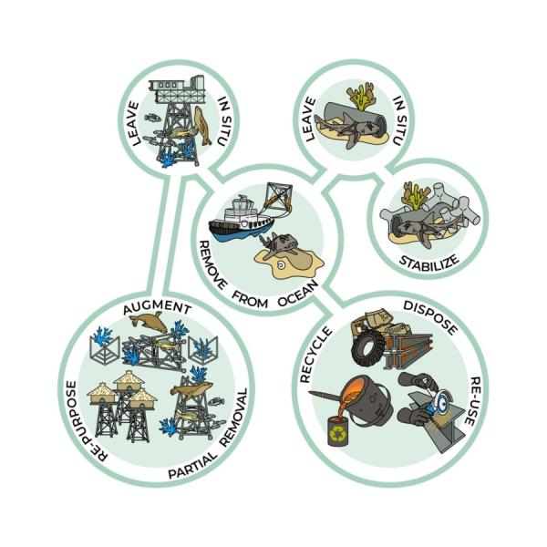 Range of alternative options for decommissioning offshore platforms and subsea pipelines