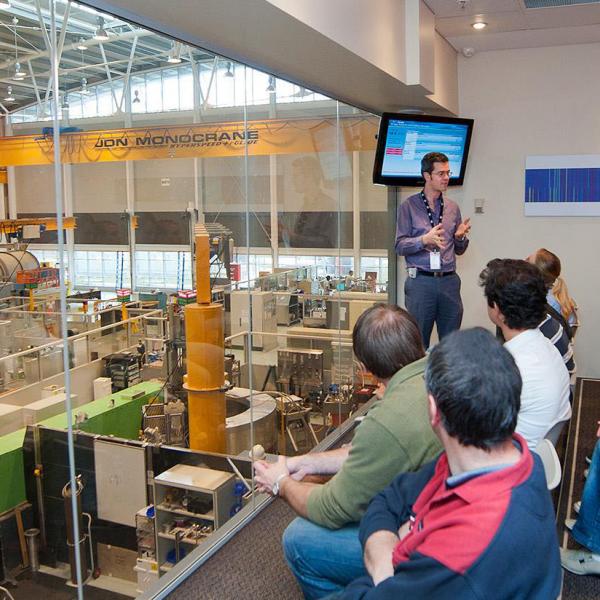 visitors in guide hall viewing platform