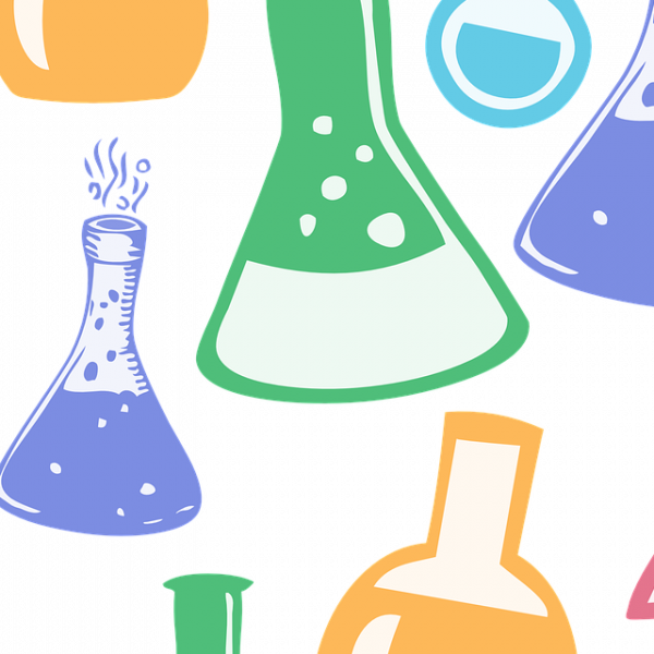 A picture of chemistry flasks.