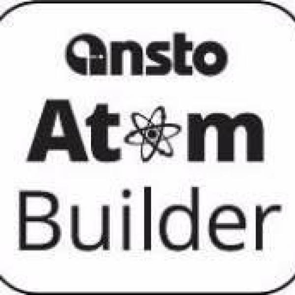 The app icon for Atom Builder, with black text on a white background.
