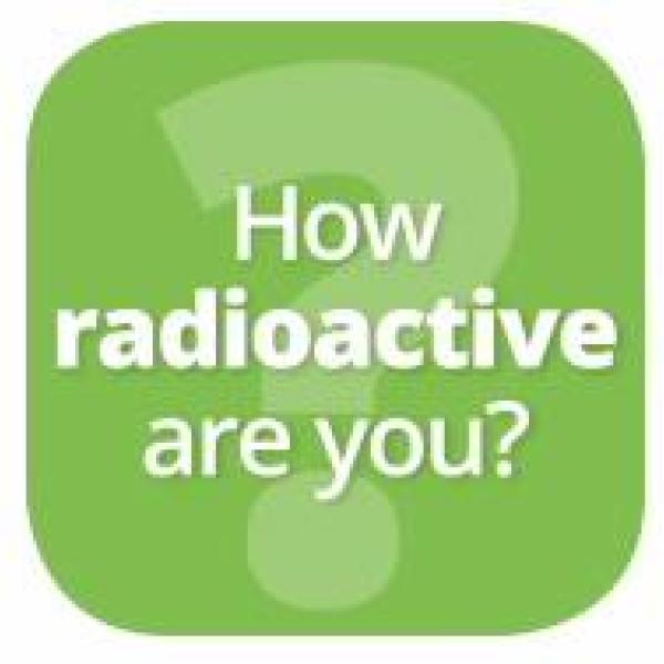 A green app icon with a light green question mark and white text saying "How radioactive are you?".