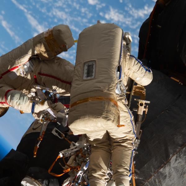 Astronauts outside International Space Station