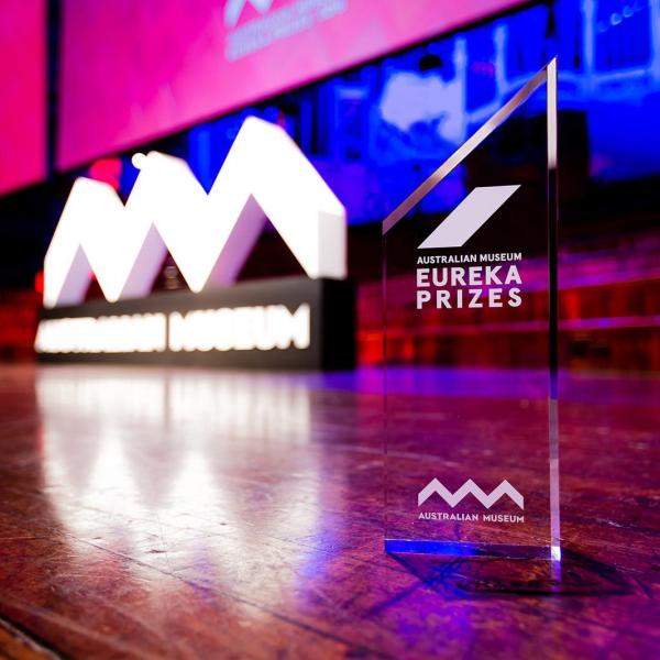 Image of Eureka prize trophy on stage floor