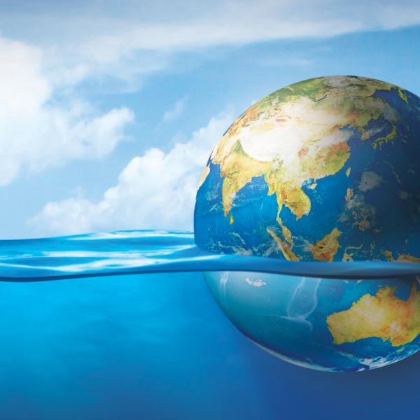 Earth floating in ocean