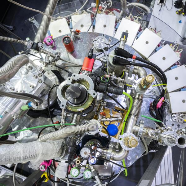Looking down on the cryomagnet mounted on the wombat instrument