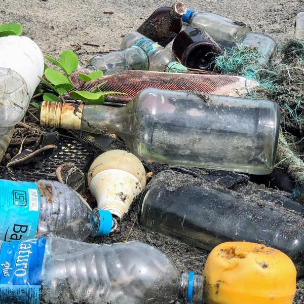 plastic pollution on a beach