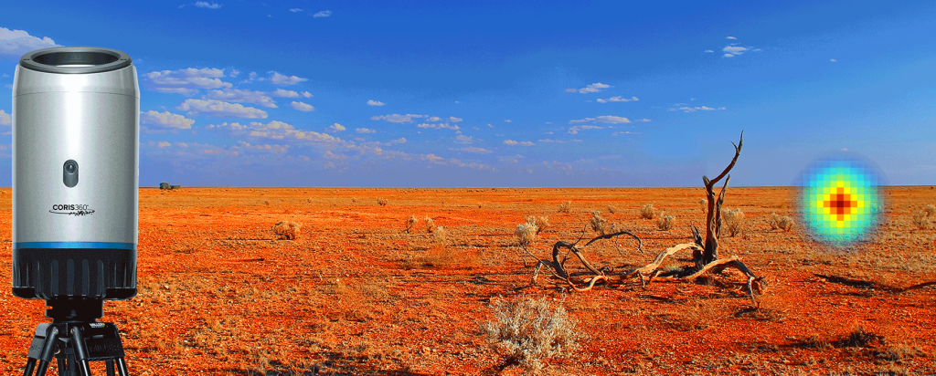 CORIS360 overlay on outback background with imagery showing detection of radioactive source