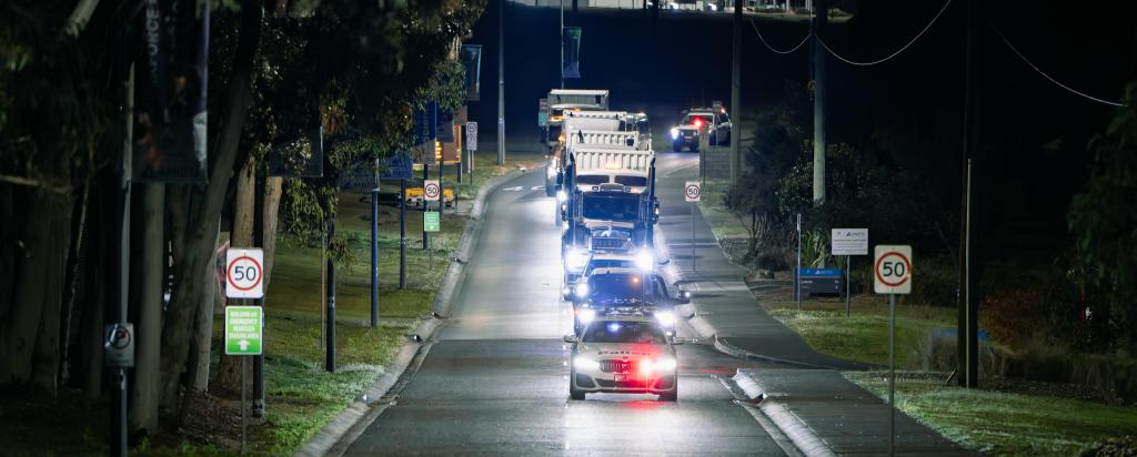 Convoy of cars and trucks
