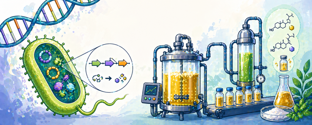cartoon of synthetic biology production