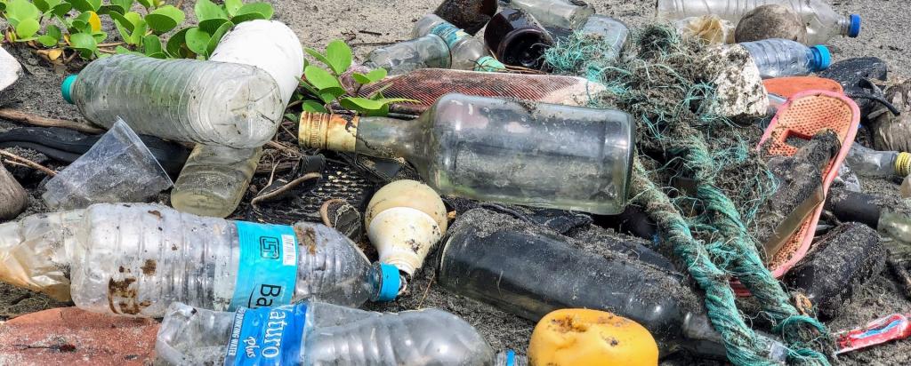 plastic pollution on a beach