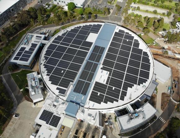 ANSTO's Australian Synchrotron with solar panels on the roof