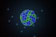 An image of an atom, with protons, neutrons and electrons.