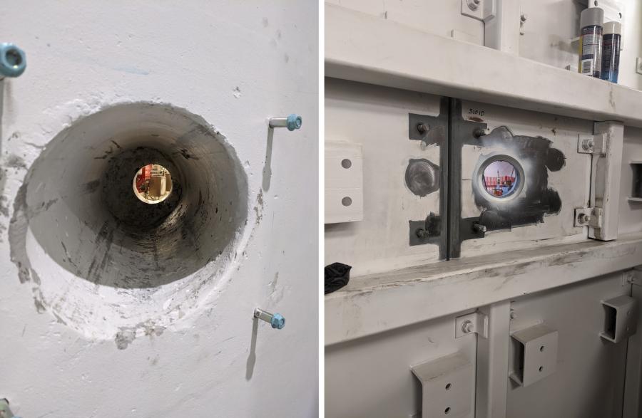 Hole cored in storage ring wall for ADS beam pipe