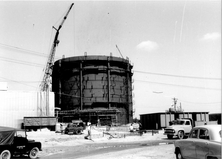 The steel shell for HIFAR under construction